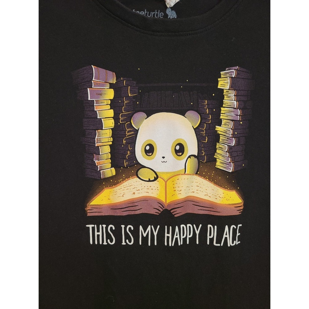 Womens‎ Teeturtle Reading Book Graphic T-Shirt Black Panda Book Nerd Sz Large